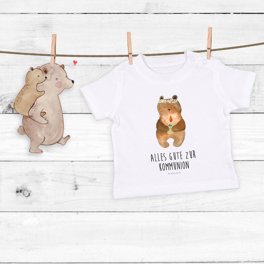 Organic Baby Shirt Kommunion-Bär Baby T-Shirt, Jungen Baby T-Shirt, Mädchen Baby T-Shirt, Shirt, Bär, Teddy, Teddybär, Kommunion, Gottes Segen, Taufkerze, katholisch