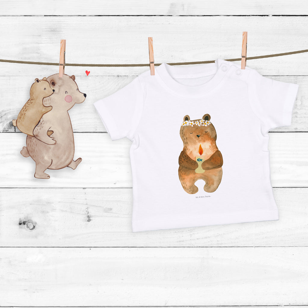 Organic Baby Shirt Kommunion-Bär Baby T-Shirt, Jungen Baby T-Shirt, Mädchen Baby T-Shirt, Shirt, Bär, Teddy, Teddybär, Kommunion, Gottes Segen, Taufkerze, katholisch