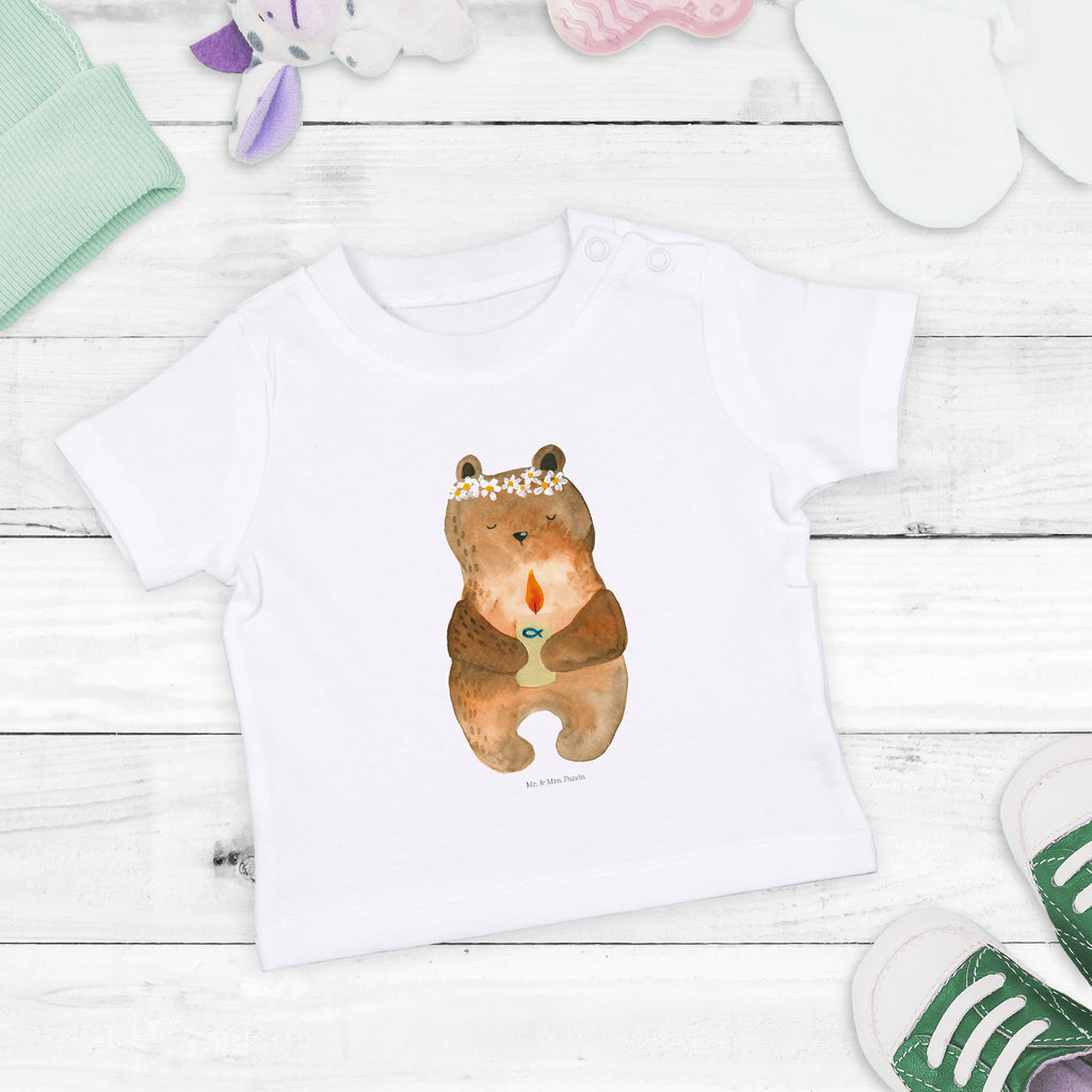 Organic Baby Shirt Kommunion-Bär Baby T-Shirt, Jungen Baby T-Shirt, Mädchen Baby T-Shirt, Shirt, Bär, Teddy, Teddybär, Kommunion, Gottes Segen, Taufkerze, katholisch