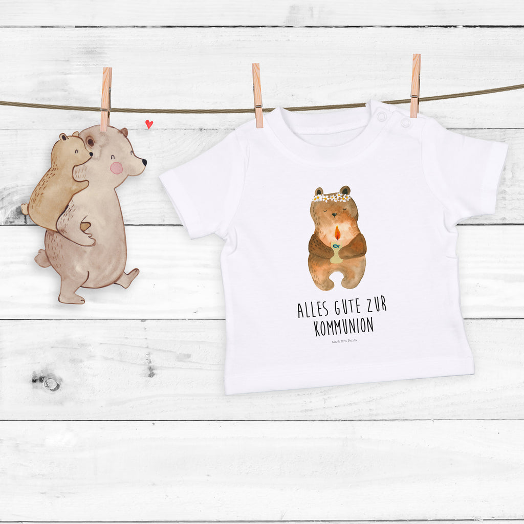 Organic Baby Shirt Kommunion-Bär Baby T-Shirt, Jungen Baby T-Shirt, Mädchen Baby T-Shirt, Shirt, Bär, Teddy, Teddybär, Kommunion, Gottes Segen, Taufkerze, katholisch