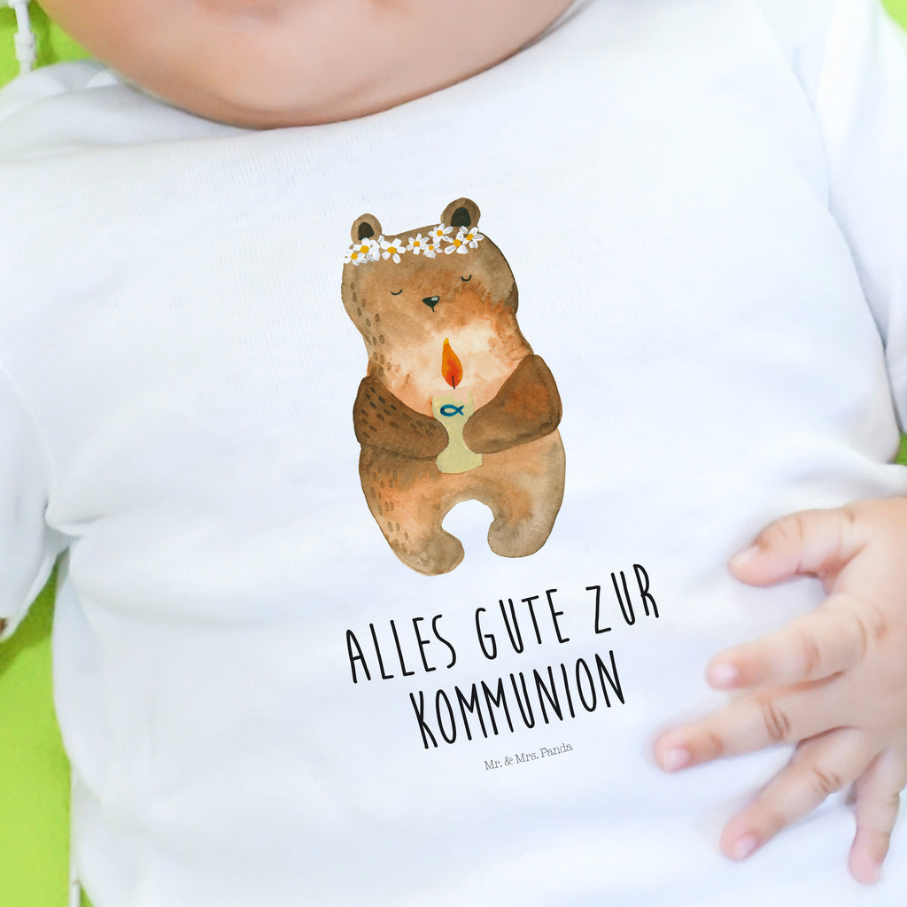 Organic Baby Shirt Kommunion-Bär Baby T-Shirt, Jungen Baby T-Shirt, Mädchen Baby T-Shirt, Shirt, Bär, Teddy, Teddybär, Kommunion, Gottes Segen, Taufkerze, katholisch