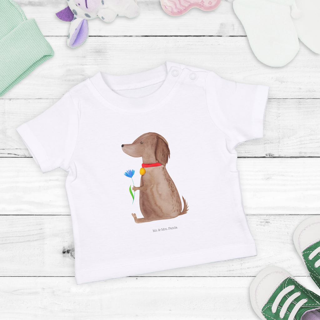 Organic Baby Shirt Hund Blume Baby T-Shirt, Jungen Baby T-Shirt, Mädchen Baby T-Shirt, Shirt, Hund, Hundemotiv, Haustier, Hunderasse, Tierliebhaber, Hundebesitzer, Sprüche, Hunde, Frauchen, Hundeliebe