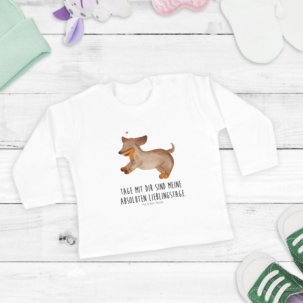 12-18 Monate Baby Longsleeve Hund Dackel fröhlich Mädchen, Jungen, Baby, Langarm, Bio, Kleidung, Hund, Hundemotiv, Haustier, Hunderasse, Tierliebhaber, Hundebesitzer, Sprüche, Hunde, Dackel, Dachshund, happy dog
