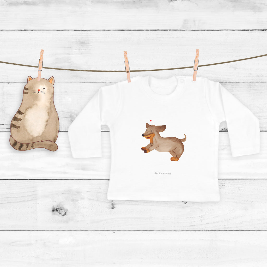 12-18 Monate Baby Longsleeve Hund Dackel fröhlich Mädchen, Jungen, Baby, Langarm, Bio, Kleidung, Hund, Hundemotiv, Haustier, Hunderasse, Tierliebhaber, Hundebesitzer, Sprüche, Hunde, Dackel, Dachshund, happy dog