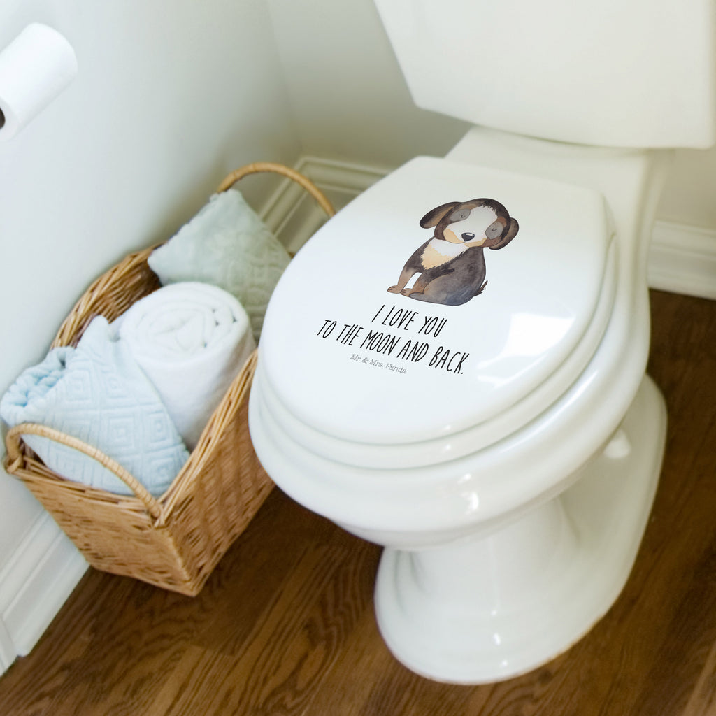 Motiv WC Sitz Hund entspannt Klobrille, Klodeckel, Toilettendeckel, WC-Sitz, Toilette, Hund, Hundemotiv, Haustier, Hunderasse, Tierliebhaber, Hundebesitzer, Sprüche, schwarzer Hund, Hundeliebe, Liebe, Hundeglück