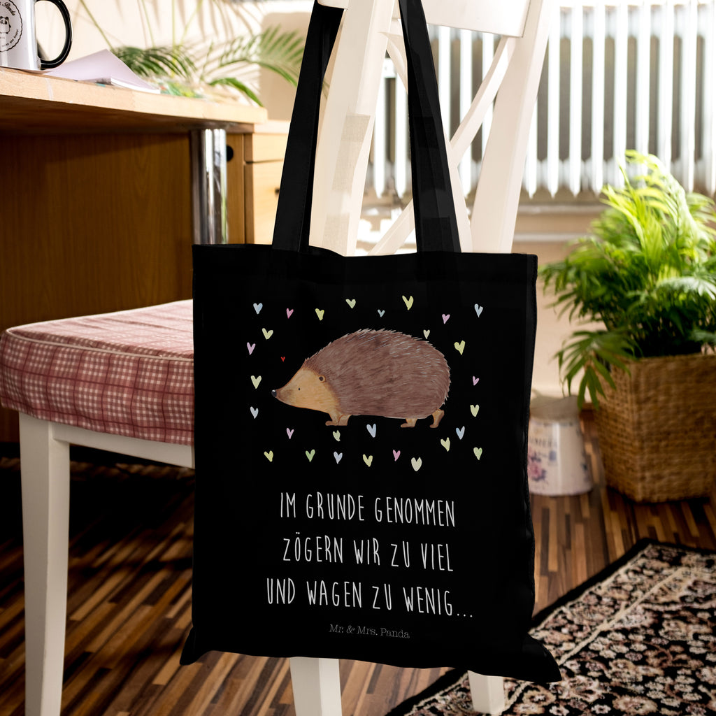 Tragetasche Igel Herzen Beuteltasche, Beutel, Einkaufstasche, Jutebeutel, Stoffbeutel, Tiermotive, Gute Laune, lustige Sprüche, Tiere, Liebe, Herz, Herzen, Igel, Vertrauen, Kuss, Leben