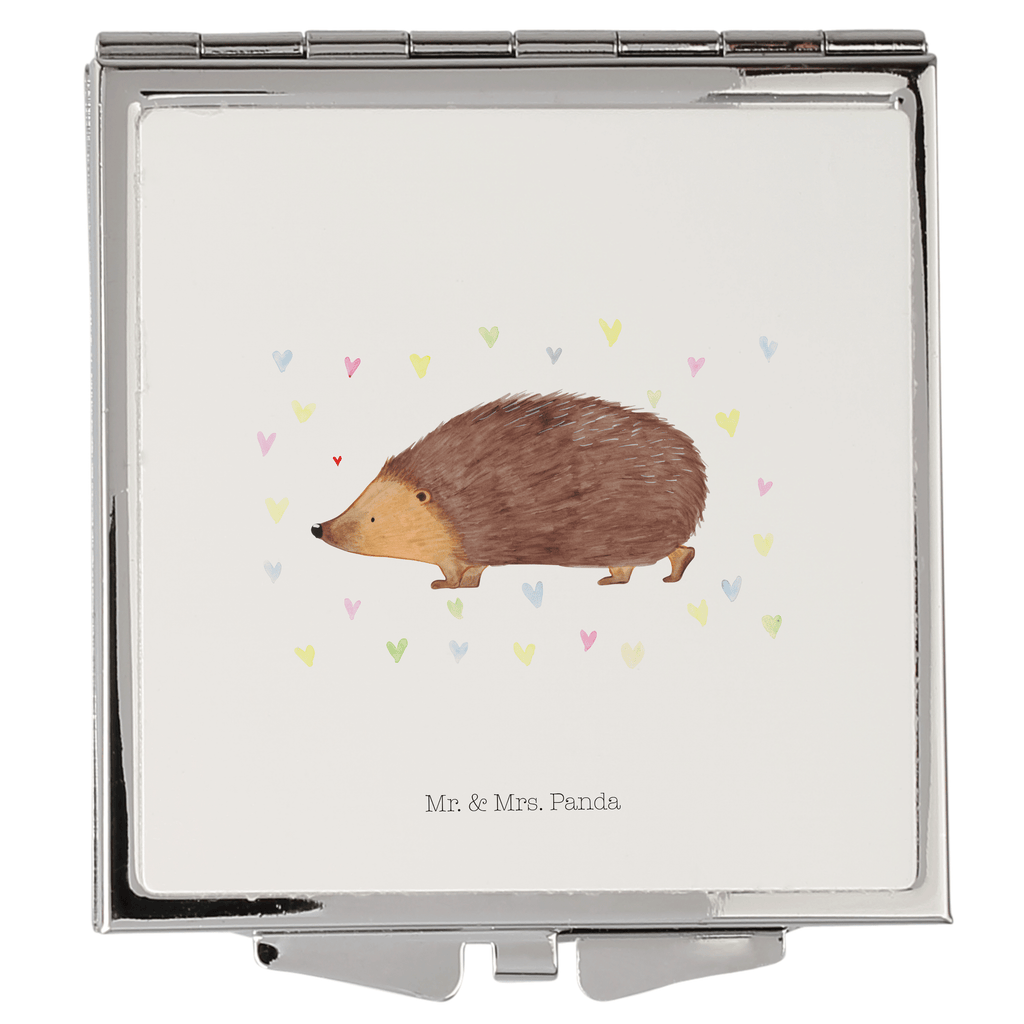 Handtaschenspiegel quadratisch Igel Herzen Spiegel, Handtasche, Quadrat, silber, schminken, Schminkspiegel, Tiermotive, Gute Laune, lustige Sprüche, Tiere, Liebe, Herz, Herzen, Igel, Vertrauen, Kuss, Leben