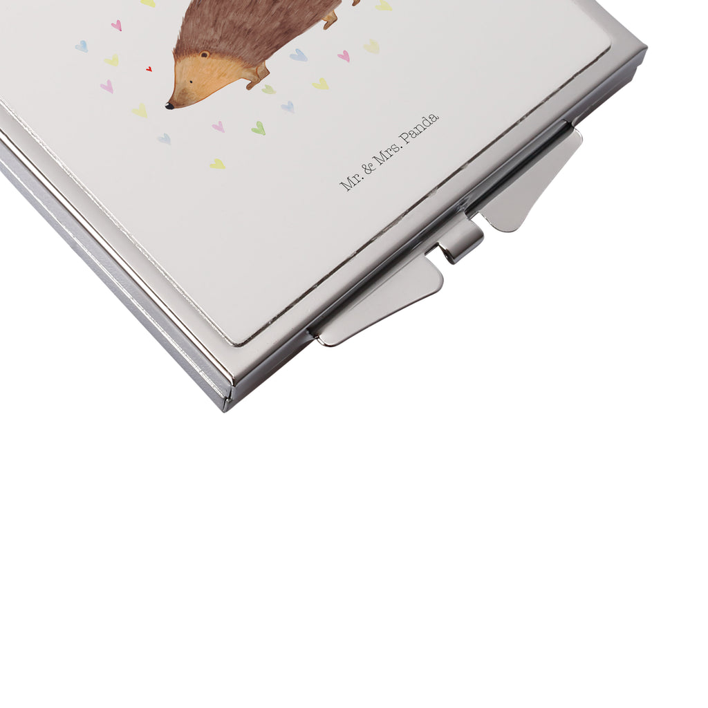 Handtaschenspiegel quadratisch Igel Herzen Spiegel, Handtasche, Quadrat, silber, schminken, Schminkspiegel, Tiermotive, Gute Laune, lustige Sprüche, Tiere, Liebe, Herz, Herzen, Igel, Vertrauen, Kuss, Leben