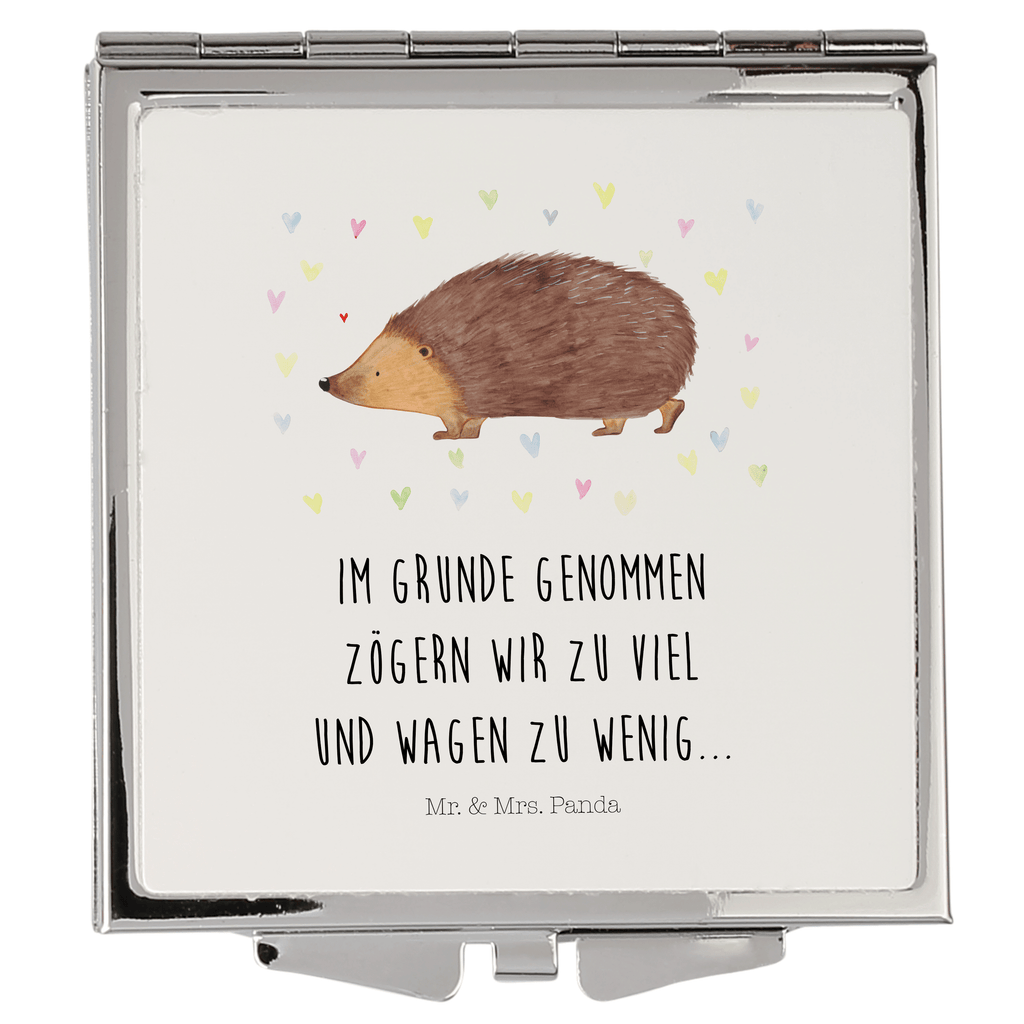 Handtaschenspiegel quadratisch Igel Herzen Spiegel, Handtasche, Quadrat, silber, schminken, Schminkspiegel, Tiermotive, Gute Laune, lustige Sprüche, Tiere, Liebe, Herz, Herzen, Igel, Vertrauen, Kuss, Leben