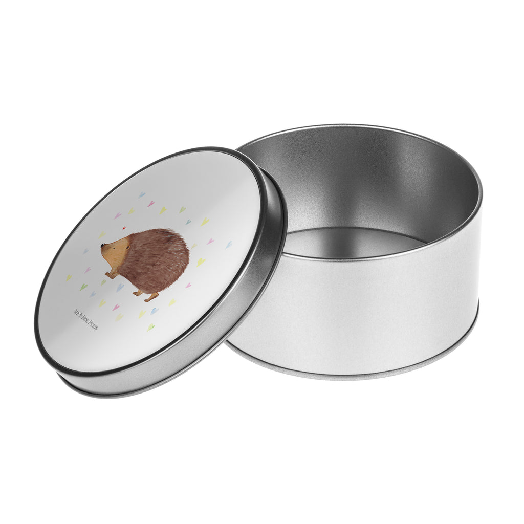 Blechdose rund Igel Herzen Metalldose, Keksdose, Dose, Vorratsdose, Geschenkbox, Tiermotive, Gute Laune, lustige Sprüche, Tiere, Liebe, Herz, Herzen, Igel, Vertrauen, Kuss, Leben