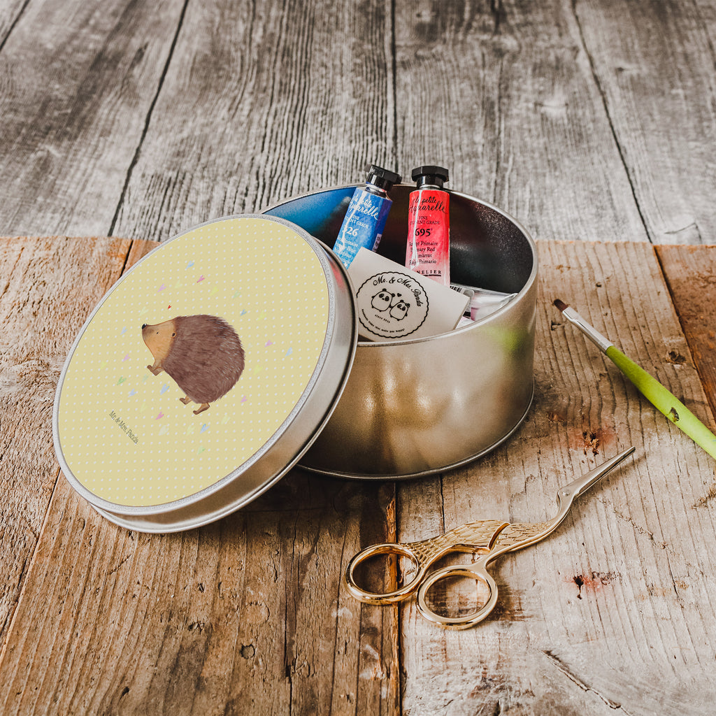 Blechdose rund Igel Herzen Metalldose, Keksdose, Dose, Vorratsdose, Geschenkbox, Tiermotive, Gute Laune, lustige Sprüche, Tiere, Liebe, Herz, Herzen, Igel, Vertrauen, Kuss, Leben