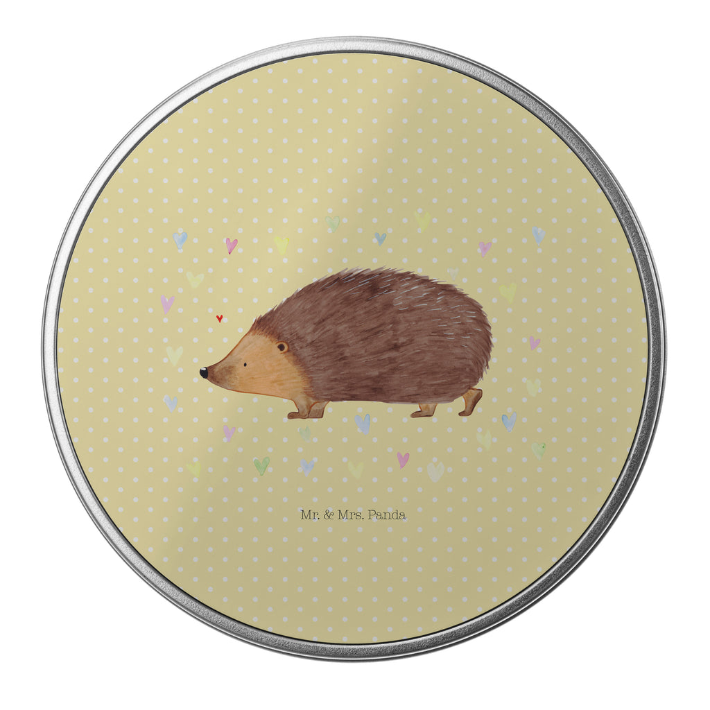 Blechdose rund Igel Herzen Metalldose, Keksdose, Dose, Vorratsdose, Geschenkbox, Tiermotive, Gute Laune, lustige Sprüche, Tiere, Liebe, Herz, Herzen, Igel, Vertrauen, Kuss, Leben