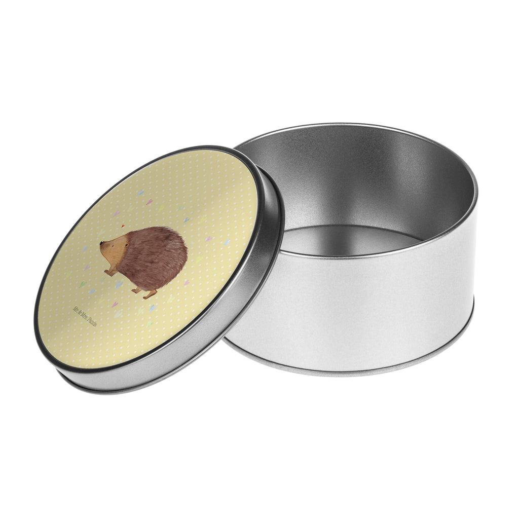 Blechdose rund Igel Herzen Metalldose, Keksdose, Dose, Vorratsdose, Geschenkbox, Tiermotive, Gute Laune, lustige Sprüche, Tiere, Liebe, Herz, Herzen, Igel, Vertrauen, Kuss, Leben