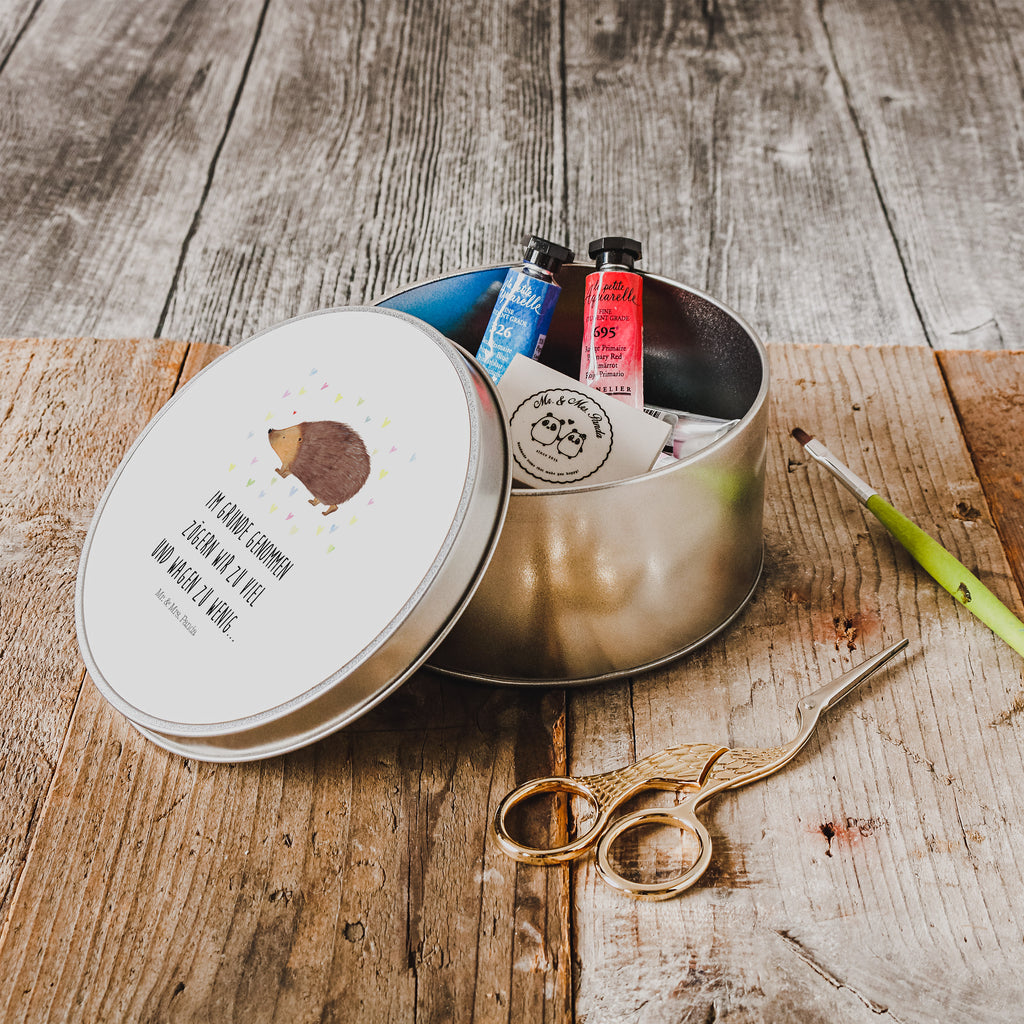 Blechdose rund Igel Herzen Metalldose, Keksdose, Dose, Vorratsdose, Geschenkbox, Tiermotive, Gute Laune, lustige Sprüche, Tiere, Liebe, Herz, Herzen, Igel, Vertrauen, Kuss, Leben