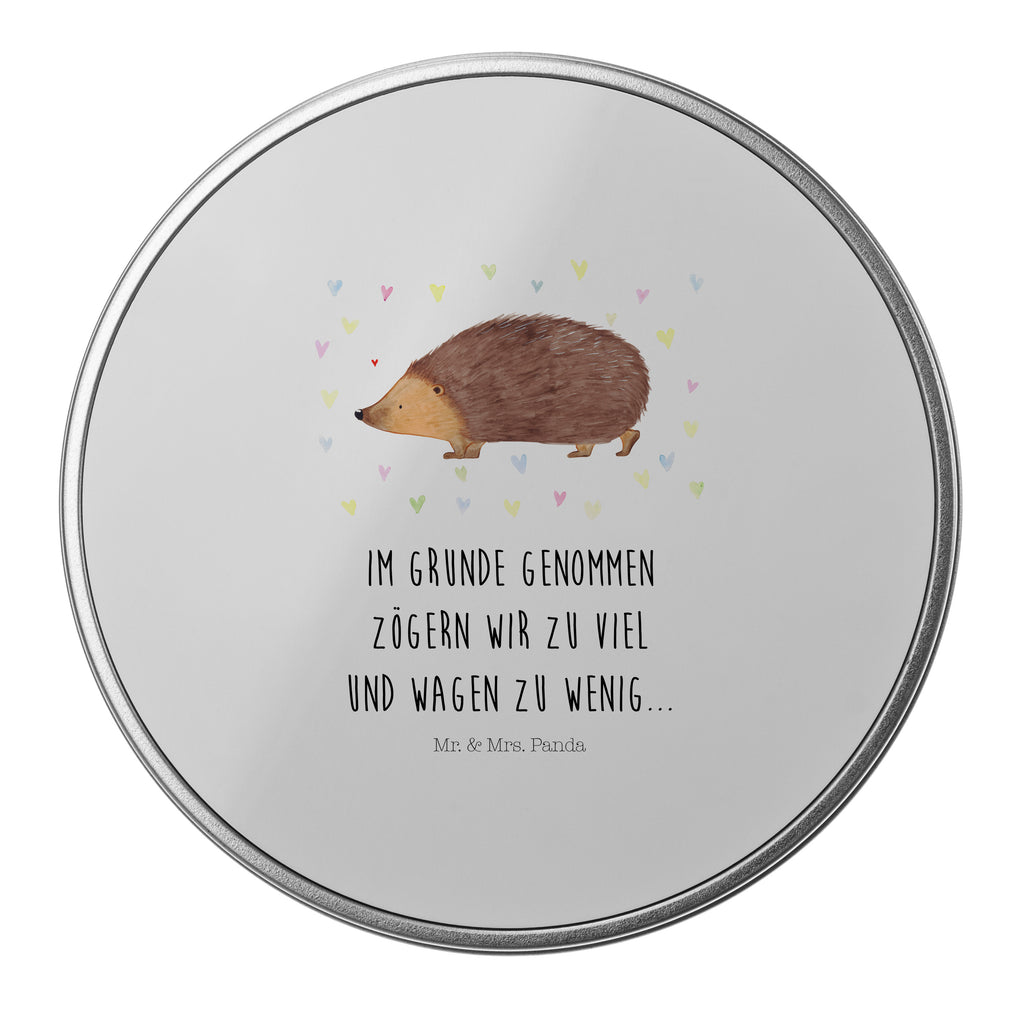 Blechdose rund Igel Herzen Metalldose, Keksdose, Dose, Vorratsdose, Geschenkbox, Tiermotive, Gute Laune, lustige Sprüche, Tiere, Liebe, Herz, Herzen, Igel, Vertrauen, Kuss, Leben