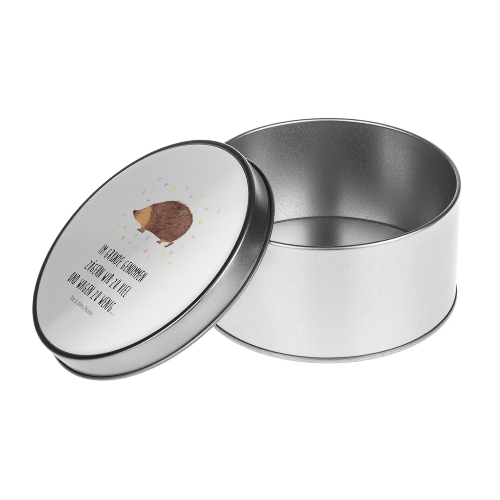 Blechdose rund Igel Herzen Metalldose, Keksdose, Dose, Vorratsdose, Geschenkbox, Tiermotive, Gute Laune, lustige Sprüche, Tiere, Liebe, Herz, Herzen, Igel, Vertrauen, Kuss, Leben