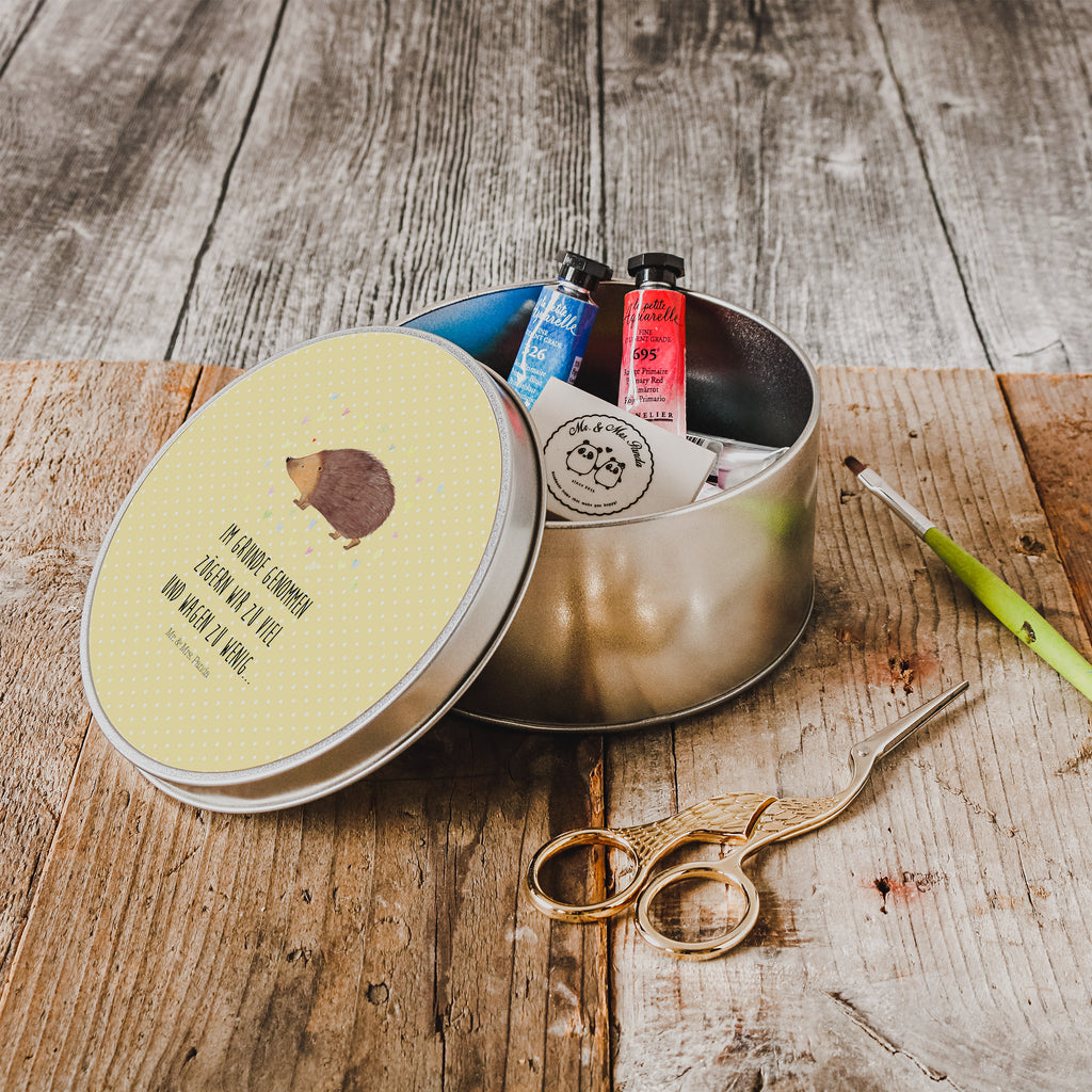 Blechdose rund Igel Herzen Metalldose, Keksdose, Dose, Vorratsdose, Geschenkbox, Tiermotive, Gute Laune, lustige Sprüche, Tiere, Liebe, Herz, Herzen, Igel, Vertrauen, Kuss, Leben