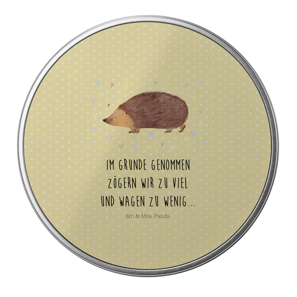 Blechdose rund Igel Herzen Metalldose, Keksdose, Dose, Vorratsdose, Geschenkbox, Tiermotive, Gute Laune, lustige Sprüche, Tiere, Liebe, Herz, Herzen, Igel, Vertrauen, Kuss, Leben