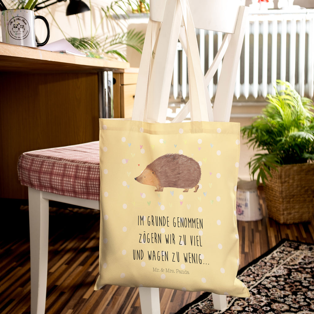 Einkaufstasche Igel Herzen Tragetasche, Tasche, Beutel, Stofftasche, Baumwolltasche, Umhängetasche, Shopper, Tiermotive, Gute Laune, lustige Sprüche, Tiere, Liebe, Herz, Herzen, Igel, Vertrauen, Kuss, Leben