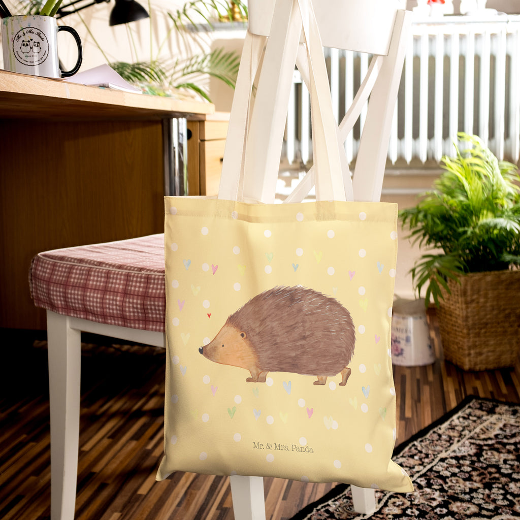 Einkaufstasche Igel Herzen Tragetasche, Tasche, Beutel, Stofftasche, Baumwolltasche, Umhängetasche, Shopper, Tiermotive, Gute Laune, lustige Sprüche, Tiere, Liebe, Herz, Herzen, Igel, Vertrauen, Kuss, Leben