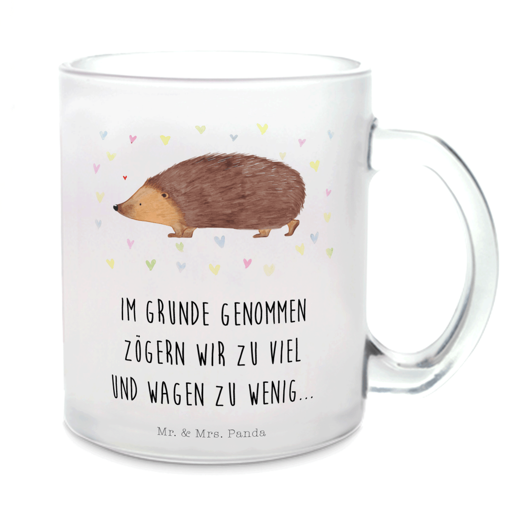 Teetasse Igel Herzen Teetasse, Teeglas, Teebecher, Tasse mit Henkel, Tasse, Glas Teetasse, Teetasse aus Glas, Tiermotive, Gute Laune, lustige Sprüche, Tiere, Liebe, Herz, Herzen, Igel, Vertrauen, Kuss, Leben