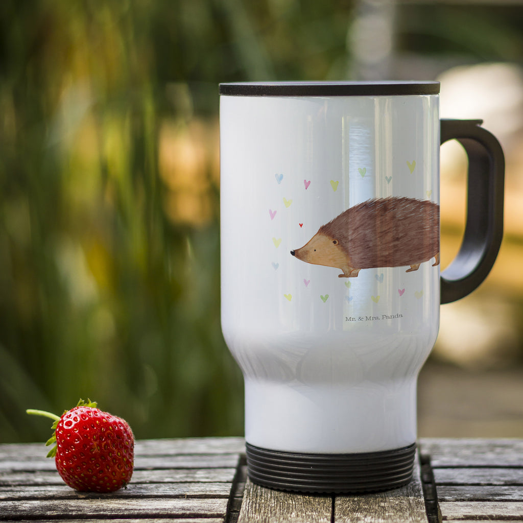 Thermobecher Igel Herzen Thermobecher, To Go Becher, Thermotasse, Kaffeebecher, Isolierbecher, Thermobecher To Go, Warmhaltetasse, Edelstahlbecher, Reisebecher, Tasse mit Deckel, Thermobecher für 400 ml, Kaffeetasse zum Mitnehmen, Tasse zum Mitnehmen, Spülmaschinenfest, Tiermotive, Gute Laune, lustige Sprüche, Tiere, Liebe, Herz, Herzen, Igel, Vertrauen, Kuss, Leben