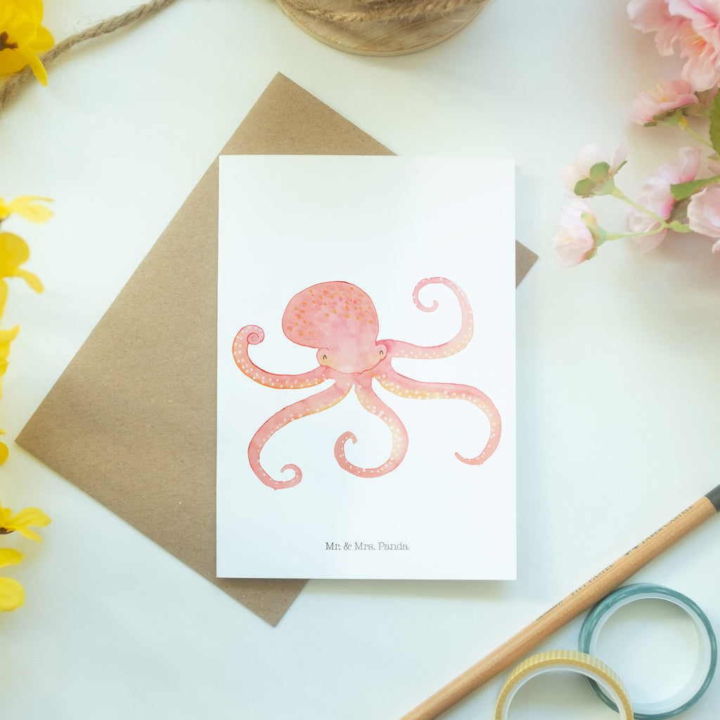 Grußkarte Tintenfisch Klappkarte, Einladungskarte, Glückwunschkarte, Hochzeitskarte, Geburtstagskarte, Karte, Tiermotive, Gute Laune, lustige Sprüche, Tiere, Meer, Meerestier, Krake, Tintenfisch, Arme, Wasser, Ozean