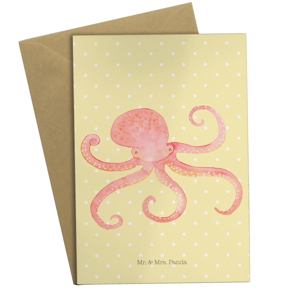 Grußkarte Tintenfisch Klappkarte, Einladungskarte, Glückwunschkarte, Hochzeitskarte, Geburtstagskarte, Karte, Tiermotive, Gute Laune, lustige Sprüche, Tiere, Meer, Meerestier, Krake, Tintenfisch, Arme, Wasser, Ozean