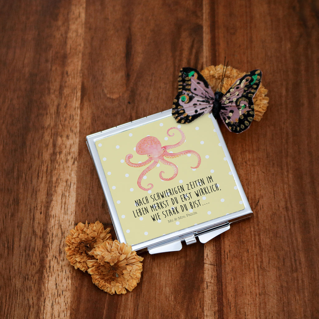 Handtaschenspiegel quadratisch Tintenfisch Spiegel, Handtasche, Quadrat, silber, schminken, Schminkspiegel, Tiermotive, Gute Laune, lustige Sprüche, Tiere, Meer, Meerestier, Krake, Tintenfisch, Arme, Wasser, Ozean