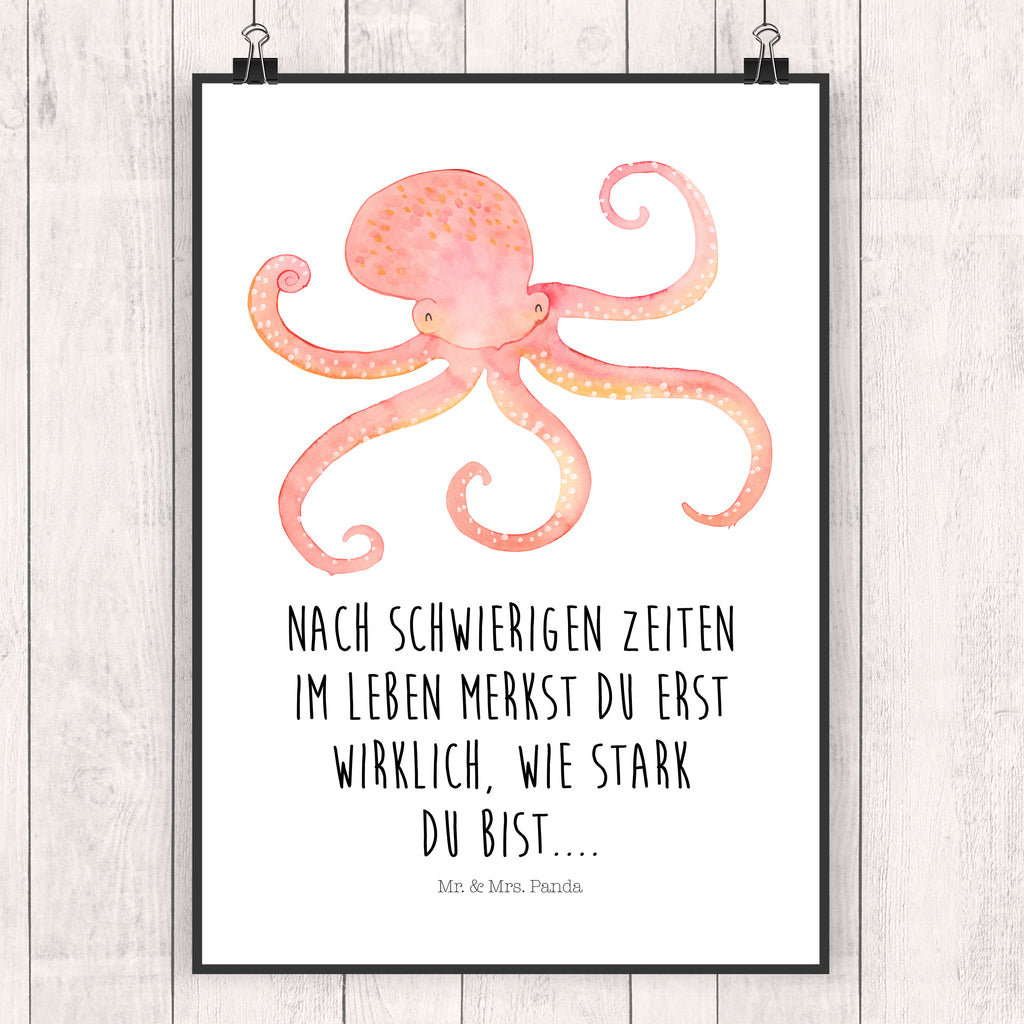 Poster Tintenfisch Poster, Wandposter, Bild, Wanddeko, Küchenposter, Kinderposter, Wanddeko Bild, Raumdekoration, Wanddekoration, Handgemaltes Poster, Mr. & Mrs. Panda Poster, Designposter, Kunstdruck, Posterdruck, Tiermotive, Gute Laune, lustige Sprüche, Tiere, Meer, Meerestier, Krake, Tintenfisch, Arme, Wasser, Ozean