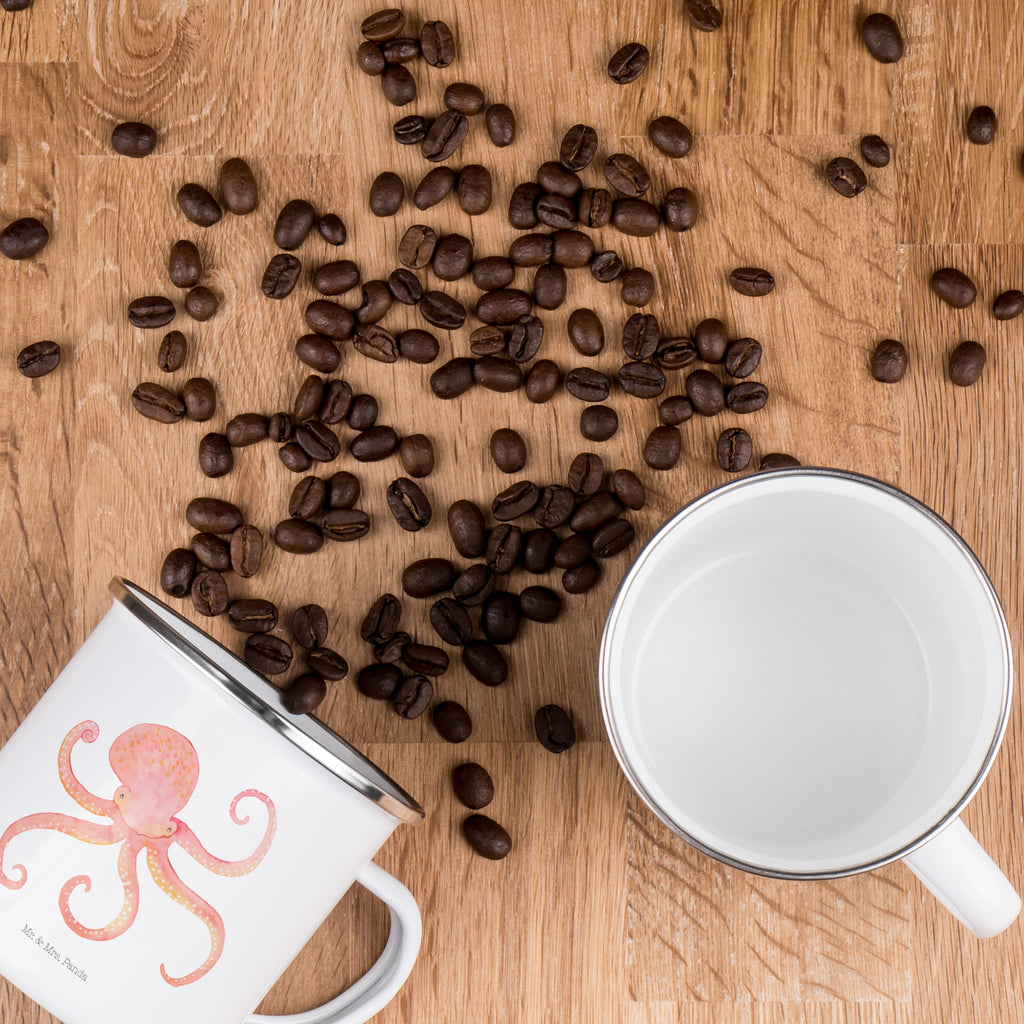 Camping Emaille Tasse Tintenfisch Campingtasse, Trinkbecher, Metalltasse, Outdoor Tasse, Emaille Trinkbecher, Blechtasse Outdoor, Emaille Campingbecher, Edelstahl Trinkbecher, Metalltasse für Camping, Kaffee Blechtasse, Camping Tasse Metall, Tiermotive, Gute Laune, lustige Sprüche, Tiere, Meer, Meerestier, Krake, Tintenfisch, Arme, Wasser, Ozean