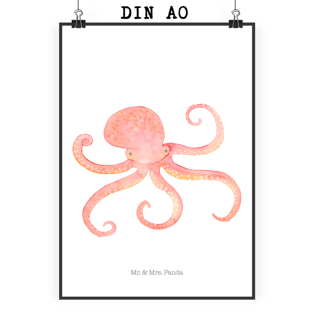 Poster Tintenfisch Poster, Wandposter, Bild, Wanddeko, Küchenposter, Kinderposter, Wanddeko Bild, Raumdekoration, Wanddekoration, Handgemaltes Poster, Mr. & Mrs. Panda Poster, Designposter, Kunstdruck, Posterdruck, Tiermotive, Gute Laune, lustige Sprüche, Tiere, Meer, Meerestier, Krake, Tintenfisch, Arme, Wasser, Ozean