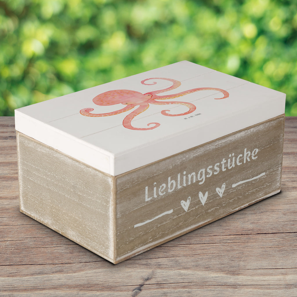 Holzkiste Tintenfisch Holzkiste, Kiste, Schatzkiste, Truhe, Schatulle, XXL, Erinnerungsbox, Erinnerungskiste, Dekokiste, Aufbewahrungsbox, Tiermotive, Gute Laune, lustige Sprüche, Tiere, Meer, Meerestier, Krake, Tintenfisch, Arme, Wasser, Ozean