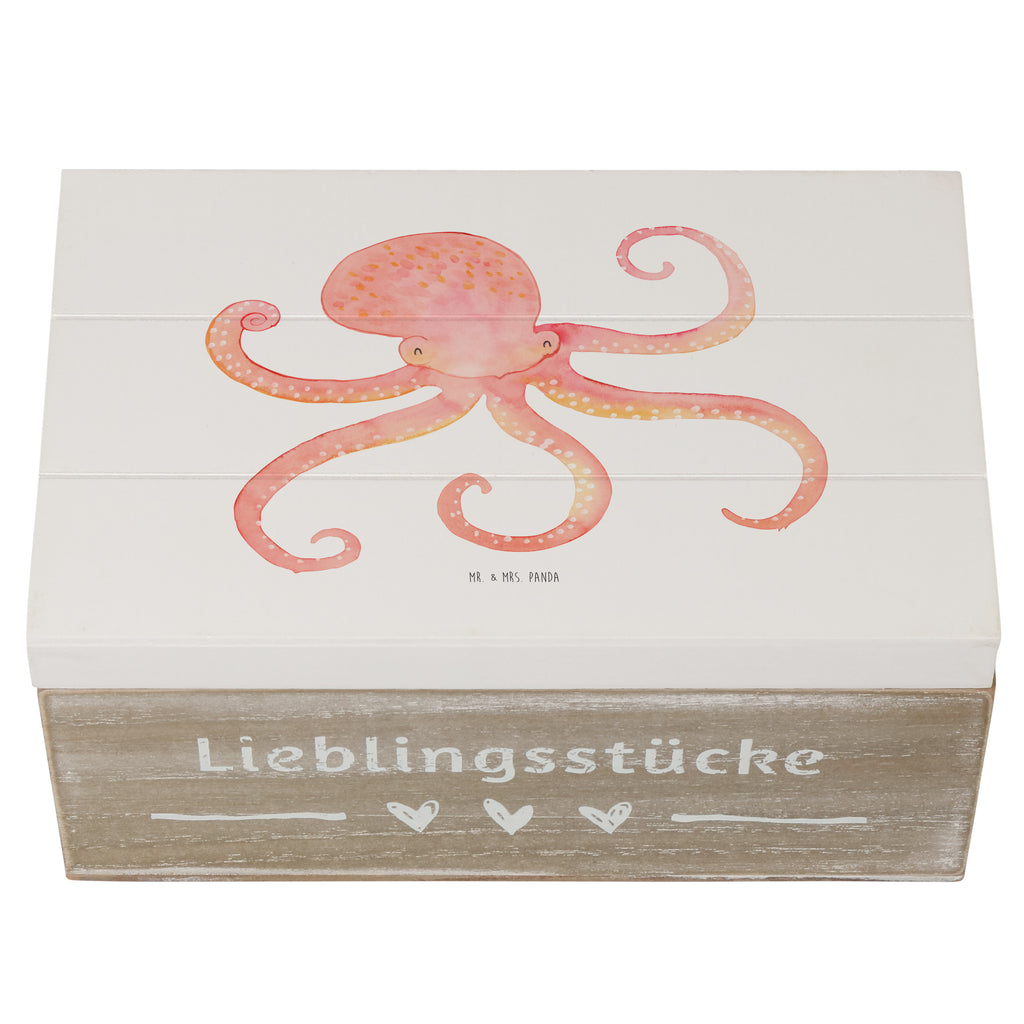 Holzkiste Tintenfisch Holzkiste, Kiste, Schatzkiste, Truhe, Schatulle, XXL, Erinnerungsbox, Erinnerungskiste, Dekokiste, Aufbewahrungsbox, Tiermotive, Gute Laune, lustige Sprüche, Tiere, Meer, Meerestier, Krake, Tintenfisch, Arme, Wasser, Ozean