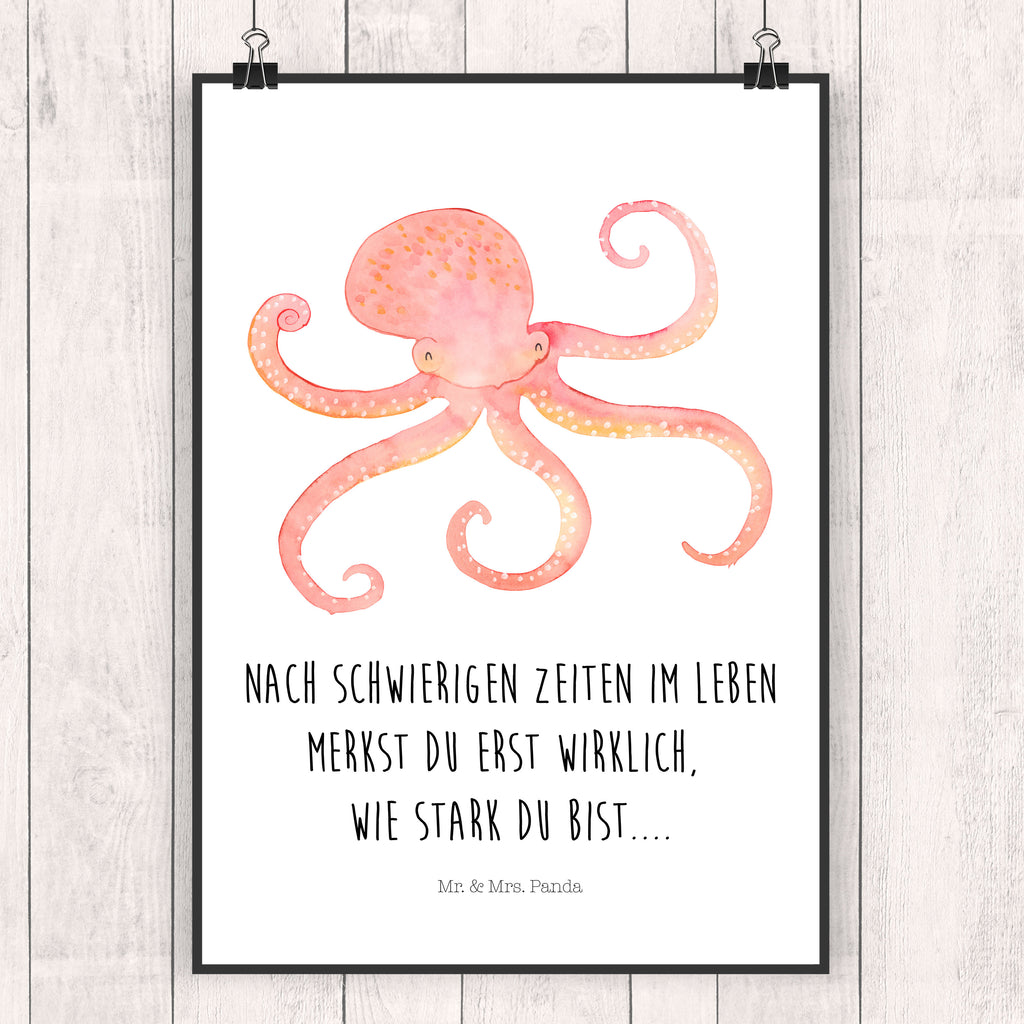 Poster Tintenfisch Poster, Wandposter, Bild, Wanddeko, Küchenposter, Kinderposter, Wanddeko Bild, Raumdekoration, Wanddekoration, Handgemaltes Poster, Mr. & Mrs. Panda Poster, Designposter, Kunstdruck, Posterdruck, Tiermotive, Gute Laune, lustige Sprüche, Tiere, Meer, Meerestier, Krake, Tintenfisch, Arme, Wasser, Ozean