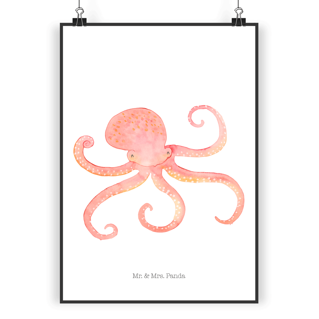 Poster Tintenfisch Poster, Wandposter, Bild, Wanddeko, Küchenposter, Kinderposter, Wanddeko Bild, Raumdekoration, Wanddekoration, Handgemaltes Poster, Mr. & Mrs. Panda Poster, Designposter, Kunstdruck, Posterdruck, Tiermotive, Gute Laune, lustige Sprüche, Tiere, Meer, Meerestier, Krake, Tintenfisch, Arme, Wasser, Ozean