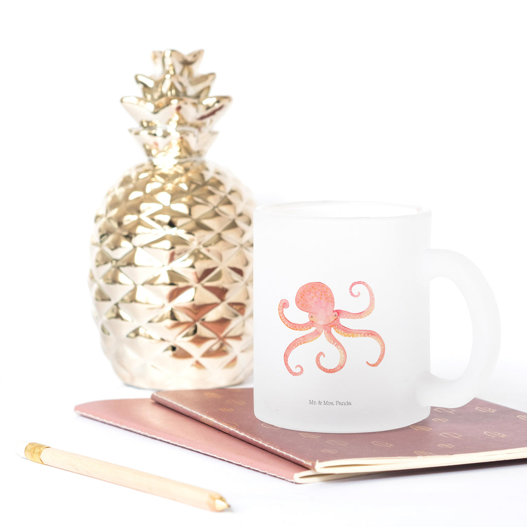 Teetasse Tintenfisch Teetasse, Teeglas, Teebecher, Tasse mit Henkel, Tasse, Glas Teetasse, Teetasse aus Glas, Tiermotive, Gute Laune, lustige Sprüche, Tiere, Meer, Meerestier, Krake, Tintenfisch, Arme, Wasser, Ozean