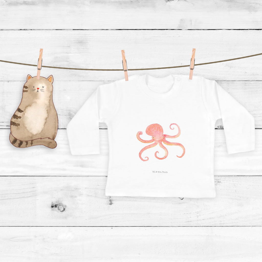 3-6 Monate Baby Longsleeve Tintenfisch Mädchen, Jungen, Baby, Langarm, Bio, Kleidung, Tiermotive, Gute Laune, lustige Sprüche, Tiere, Meer, Meerestier, Krake, Tintenfisch, Arme, Wasser, Ozean