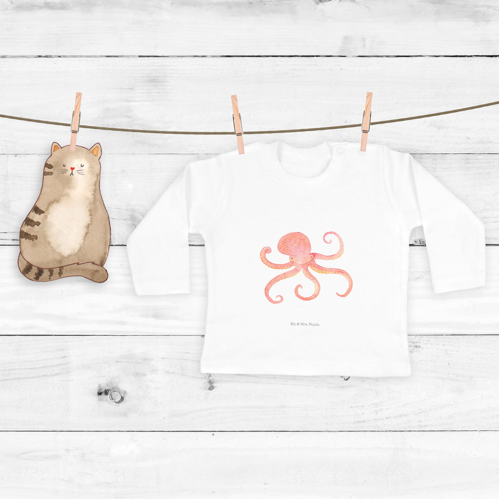 3-6 Monate Baby Longsleeve Tintenfisch Mädchen, Jungen, Baby, Langarm, Bio, Kleidung, Tiermotive, Gute Laune, lustige Sprüche, Tiere, Meer, Meerestier, Krake, Tintenfisch, Arme, Wasser, Ozean