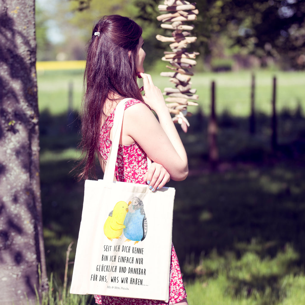 Tragetasche Wellensittich Liebe Beuteltasche, Beutel, Einkaufstasche, Jutebeutel, Stoffbeutel, Liebe, Partner, Freund, Freundin, Ehemann, Ehefrau, Heiraten, Verlobung, Heiratsantrag, Liebesgeschenk, Jahrestag, Hocheitstag, Vögel, Wellensittich, Nähe, Kuscheln, Vertrauen
