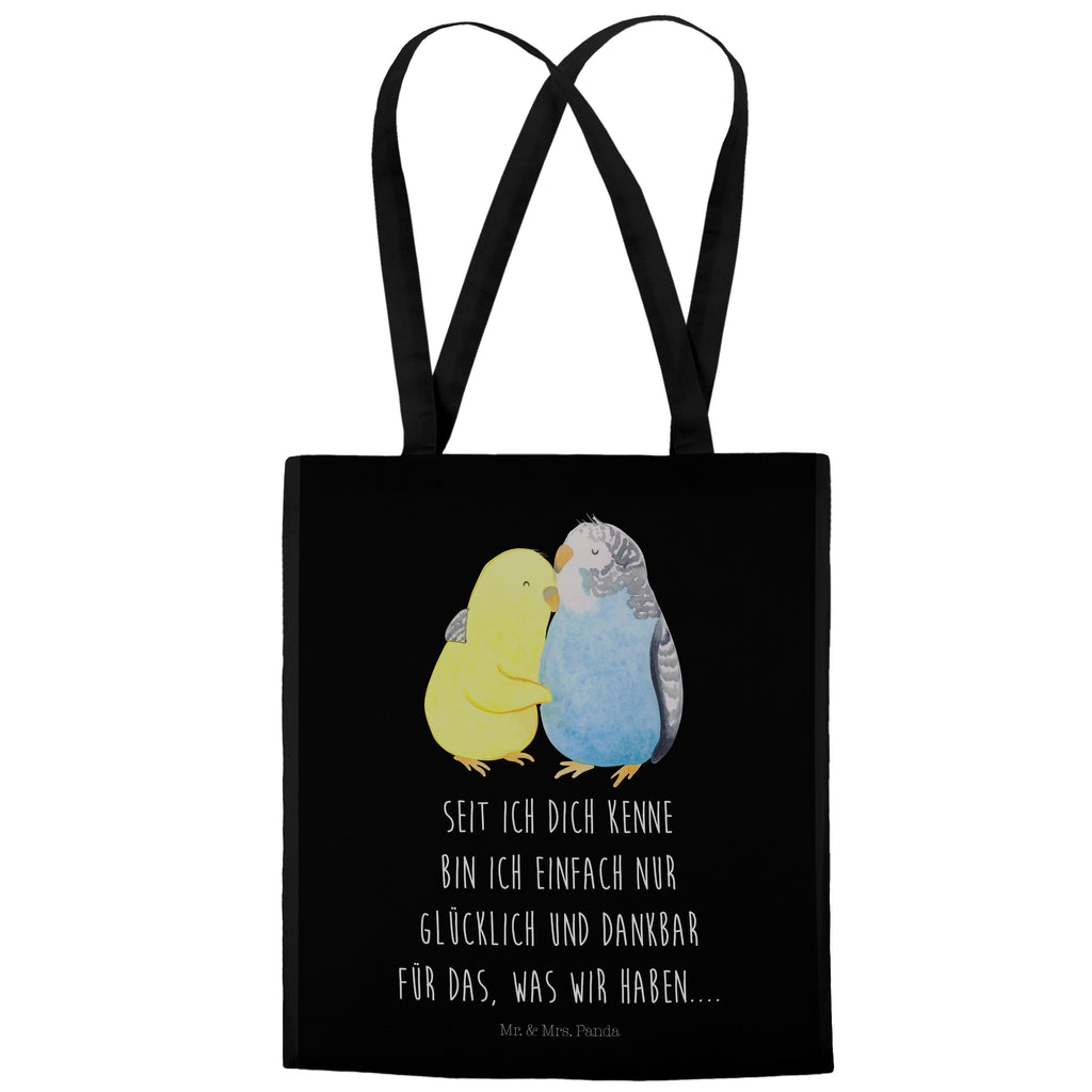 Tragetasche Wellensittich Liebe Beuteltasche, Beutel, Einkaufstasche, Jutebeutel, Stoffbeutel, Liebe, Partner, Freund, Freundin, Ehemann, Ehefrau, Heiraten, Verlobung, Heiratsantrag, Liebesgeschenk, Jahrestag, Hocheitstag, Vögel, Wellensittich, Nähe, Kuscheln, Vertrauen