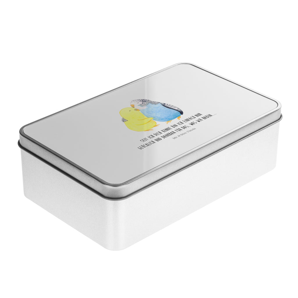 Metalldose rechteckig Wellensittich Liebe Blechdose, Metalldose, Blechbox, Container, Keksdose, Vorratsdose, Vorratsbox, Döschen, Versperbox, Vesperdose, Aufbewahrungsdose, Aufbewahrungsbox, Aluminiumdose, Dose, Liebe, Partner, Freund, Freundin, Ehemann, Ehefrau, Heiraten, Verlobung, Heiratsantrag, Liebesgeschenk, Jahrestag, Hocheitstag, Vögel, Wellensittich, Nähe, Kuscheln, Vertrauen