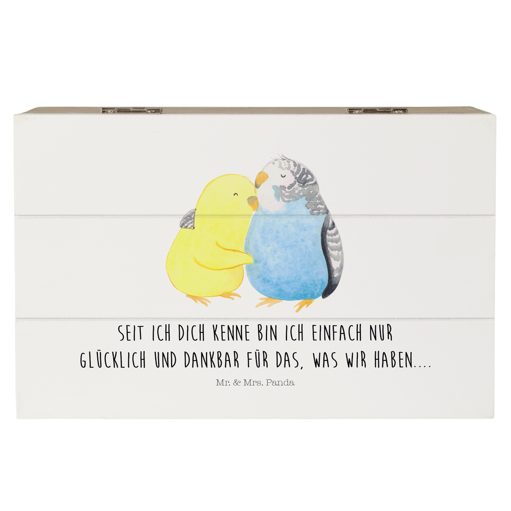 Holzkiste Wellensittich Liebe Holzkiste, Kiste, Schatzkiste, Truhe, Schatulle, XXL, Erinnerungsbox, Erinnerungskiste, Dekokiste, Aufbewahrungsbox, Liebe, Partner, Freund, Freundin, Ehemann, Ehefrau, Heiraten, Verlobung, Heiratsantrag, Liebesgeschenk, Jahrestag, Hocheitstag, Vögel, Wellensittich, Nähe, Kuscheln, Vertrauen