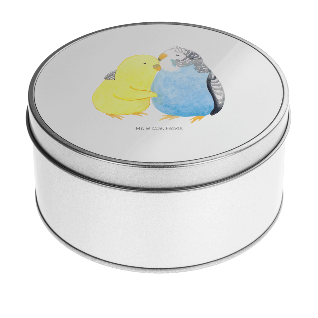 Blechdose rund Wellensittich Liebe Metalldose, Keksdose, Dose, Vorratsdose, Geschenkbox, Liebe, Partner, Freund, Freundin, Ehemann, Ehefrau, Heiraten, Verlobung, Heiratsantrag, Liebesgeschenk, Jahrestag, Hocheitstag, Vögel, Wellensittich, Nähe, Kuscheln, Vertrauen