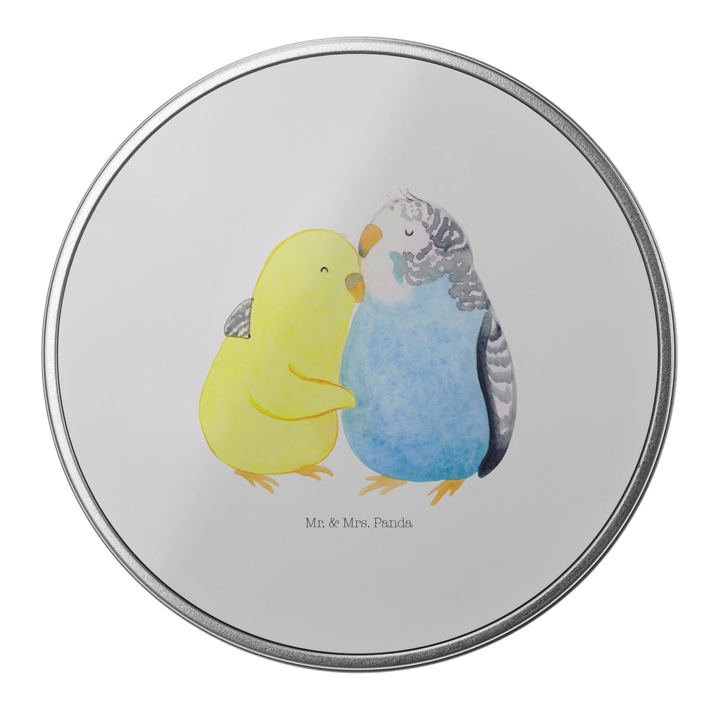Blechdose rund Wellensittich Liebe Metalldose, Keksdose, Dose, Vorratsdose, Geschenkbox, Liebe, Partner, Freund, Freundin, Ehemann, Ehefrau, Heiraten, Verlobung, Heiratsantrag, Liebesgeschenk, Jahrestag, Hocheitstag, Vögel, Wellensittich, Nähe, Kuscheln, Vertrauen