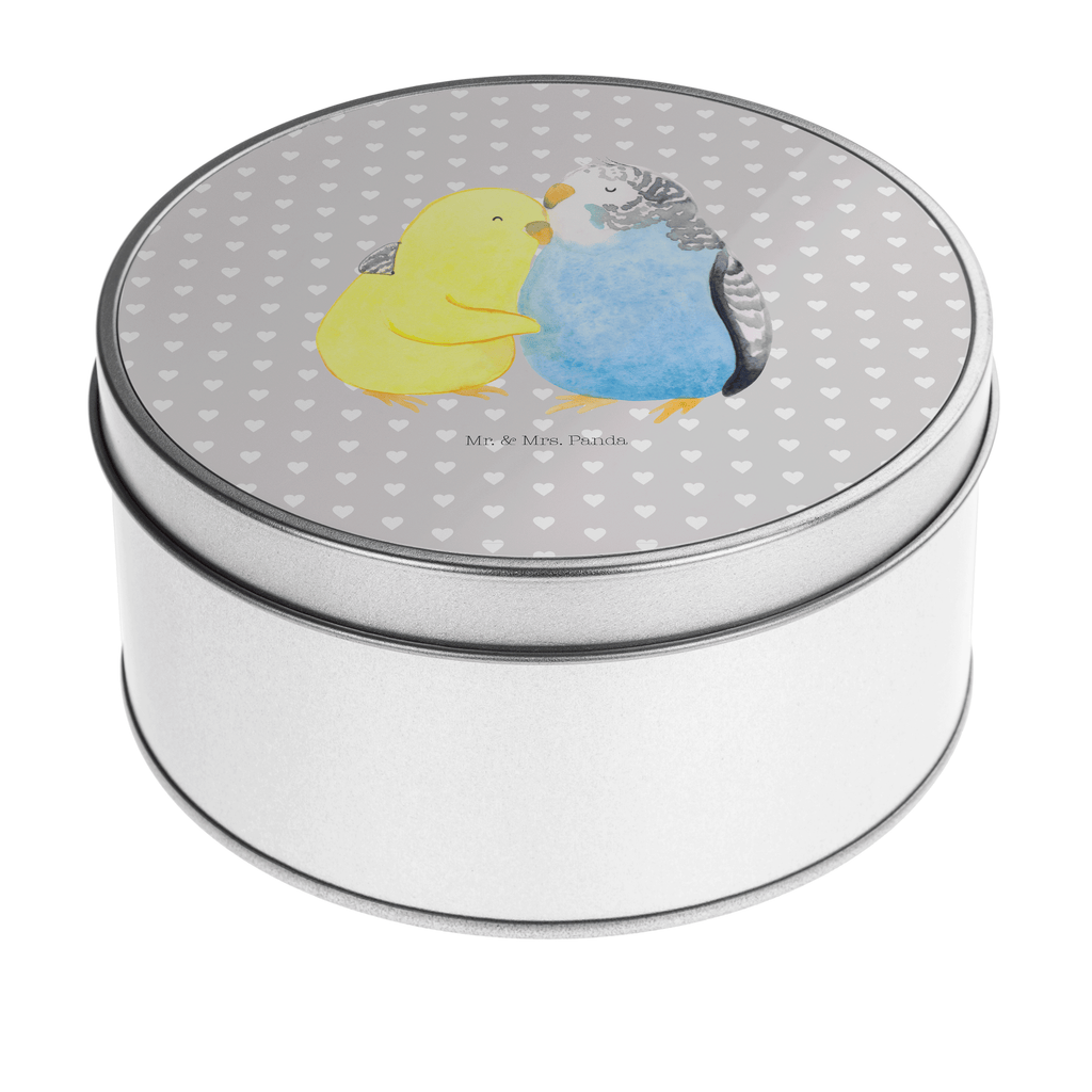 Blechdose rund Wellensittich Liebe Metalldose, Keksdose, Dose, Vorratsdose, Geschenkbox, Liebe, Partner, Freund, Freundin, Ehemann, Ehefrau, Heiraten, Verlobung, Heiratsantrag, Liebesgeschenk, Jahrestag, Hocheitstag, Vögel, Wellensittich, Nähe, Kuscheln, Vertrauen