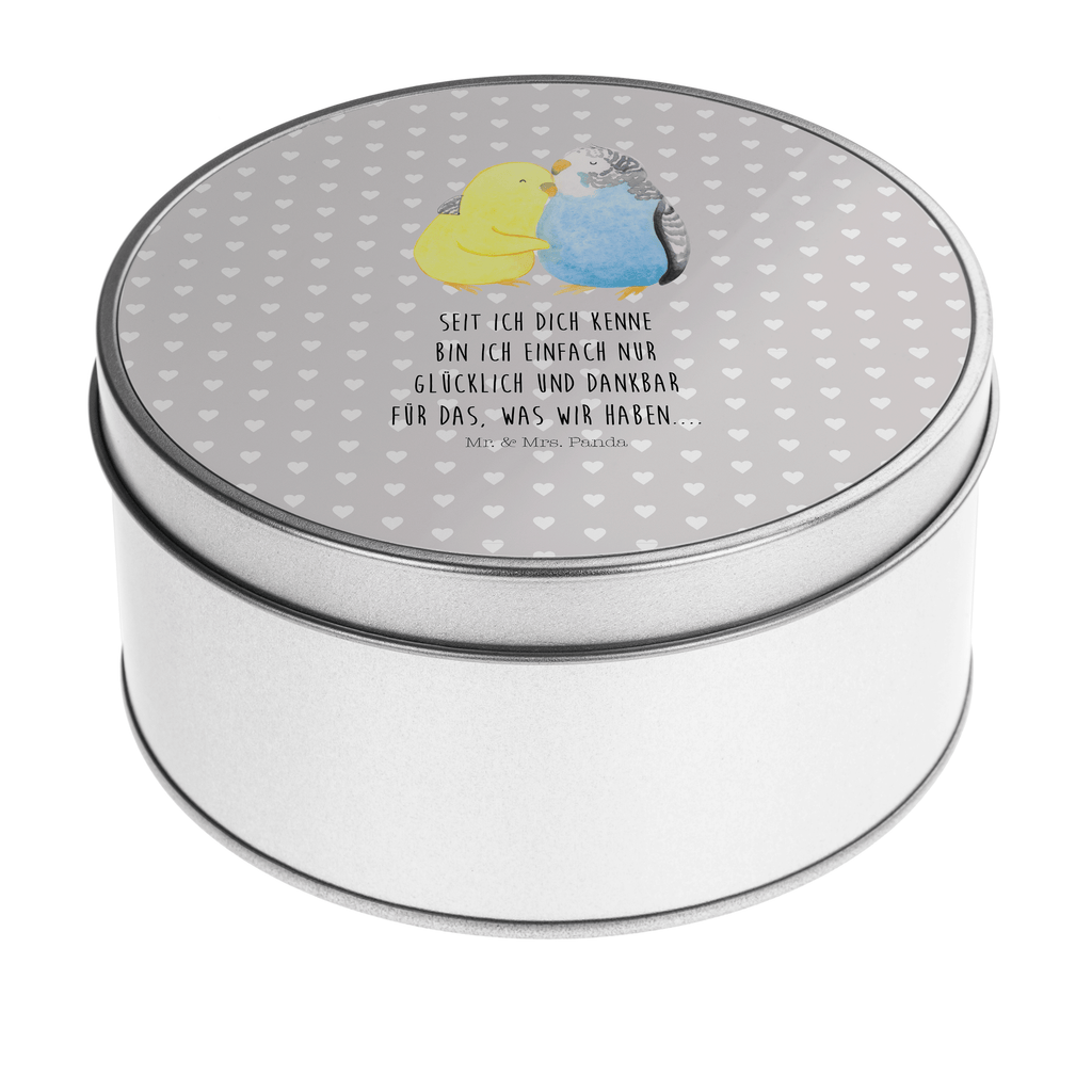 Blechdose rund Wellensittich Liebe Metalldose, Keksdose, Dose, Vorratsdose, Geschenkbox, Liebe, Partner, Freund, Freundin, Ehemann, Ehefrau, Heiraten, Verlobung, Heiratsantrag, Liebesgeschenk, Jahrestag, Hocheitstag, Vögel, Wellensittich, Nähe, Kuscheln, Vertrauen