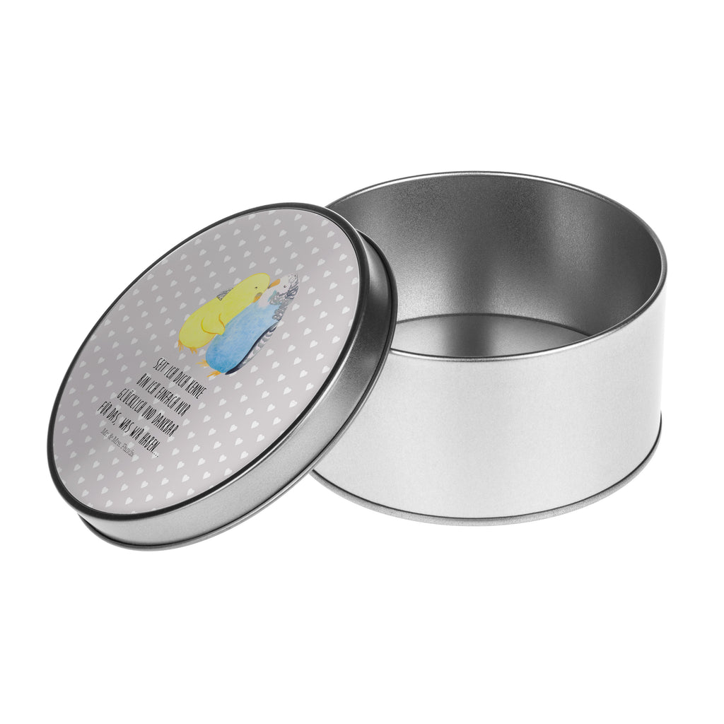 Blechdose rund Wellensittich Liebe Metalldose, Keksdose, Dose, Vorratsdose, Geschenkbox, Liebe, Partner, Freund, Freundin, Ehemann, Ehefrau, Heiraten, Verlobung, Heiratsantrag, Liebesgeschenk, Jahrestag, Hocheitstag, Vögel, Wellensittich, Nähe, Kuscheln, Vertrauen