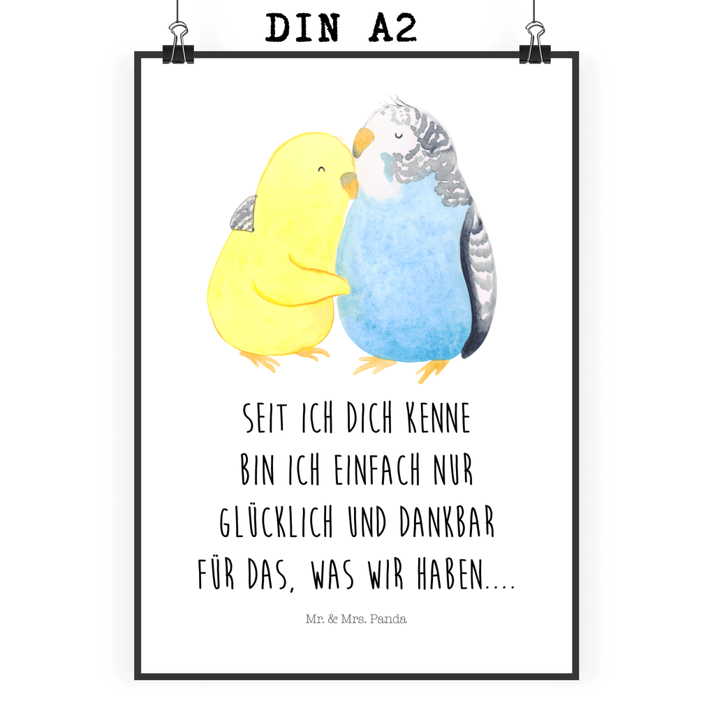 Poster Wellensittich Liebe Poster, Wandposter, Bild, Wanddeko, Küchenposter, Kinderposter, Wanddeko Bild, Raumdekoration, Wanddekoration, Handgemaltes Poster, Mr. & Mrs. Panda Poster, Designposter, Kunstdruck, Posterdruck, Liebe, Partner, Freund, Freundin, Ehemann, Ehefrau, Heiraten, Verlobung, Heiratsantrag, Liebesgeschenk, Jahrestag, Hocheitstag, Vögel, Wellensittich, Nähe, Kuscheln, Vertrauen