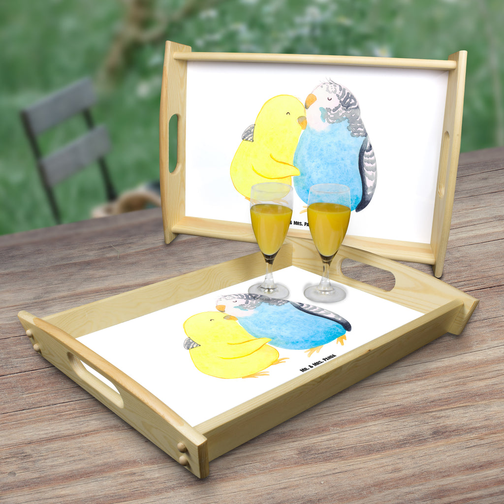 Serviertablett Wellensittich Liebe Tablett, Holztablett, Küchentablett, Dekotablett, Frühstückstablett, Liebe, Partner, Freund, Freundin, Ehemann, Ehefrau, Heiraten, Verlobung, Heiratsantrag, Liebesgeschenk, Jahrestag, Hocheitstag, Vögel, Wellensittich, Nähe, Kuscheln, Vertrauen